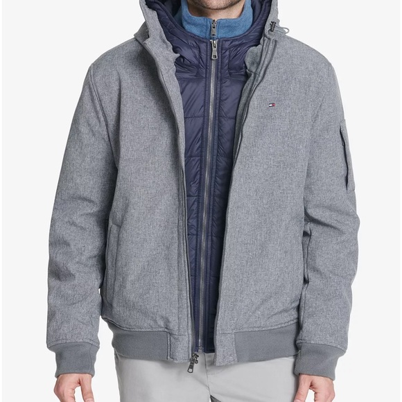 Soft-Shell Hooded Bomber Jacket with Bib
